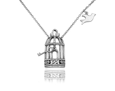 Flying Bird Cage Necklace, Sterling Silver Bird Necklace Sterling Silver  Chain. Birdcage Silver Plated. Choose Gold or Silver Bird - Etsy
